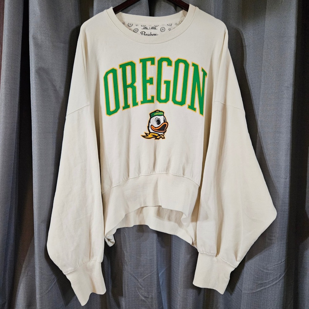 Pressbox Oregon Ducks Womens 2XL Cream Cropped Oversized Sweatshirt Youngstown